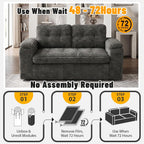 Loveseat Sofa for Living Room, Small Cloud Couch with Double-Density Foam Support, Removable Washable Corduroy Cover & 4 Pillows, Comfy Floor Sofa, Compact Couch for Small Spaces, Dark Grey