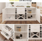 72" Kitchen Island with Storage,White Marble Melamine Cabinet with Drawers, Shelves & Wine Rack for Kitchen or Dining Room