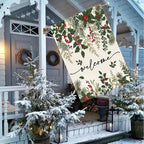 Baccessor Christmas House Flag 28x40 Inch Double Sided Poinsettia Holly Red Berries Floral Welcome Winter Lage Garden Flag Farmhouse Vintage Outside Outdoor Yard Holiday Decoration