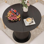 Round Dining Table with Storage,31.5" Modern Storage Kitchen Table for 2-4 People with Curved Sliding Door Fluted Wood Thickened Tabletop for Dining Room/Kitchen/Living Room,Black