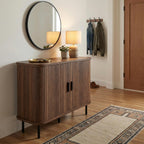 HOMCOM 35.4" Sideboard Buffet Cabinet with Storage, Nordic Coffee Bar Cabinet with Slatted Tambour Doors and Metal Legs, Kitchen Credenza, Walnut