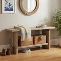 Alaterre Furniture Bethel Entryway Bench with Storage Shelf – Rustic Farmhouse 40-Inch Solid Acacia Wood Seat for Mudroom, Foyer or Hallway (Driftwood Finish)