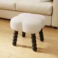 White Ottoman, Small Footrest, Clover-White | Storage Space, Unique Shaped, Wood Legs, Faux Teddy Fur