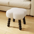White Ottoman, Small Footrest, Clover-White | Storage Space, Unique Shaped, Wood Legs, Faux Teddy Fur