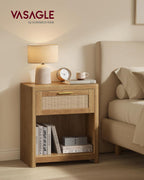 VASAGLE Set of 2 Boho Nightstands with Rattan-Look Drawer