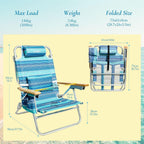Beach Chairs for Adults, Portable Folding Backpack Beach Chair Heavy Duty 5-Position Lay Flat with Cooler Bag, Cup Holder for Outdoor/Lawn/Trip/Picnic/Fishing/Camping