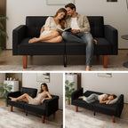 mikibama Convertible Futon Sofa Bed with Split Back,Mid Century Modern Sleeper Couch Beds,68.11" Futons for Living Room RV,Tufted Small Love Seat for 2 People Small Spaces (Black, 68.11")