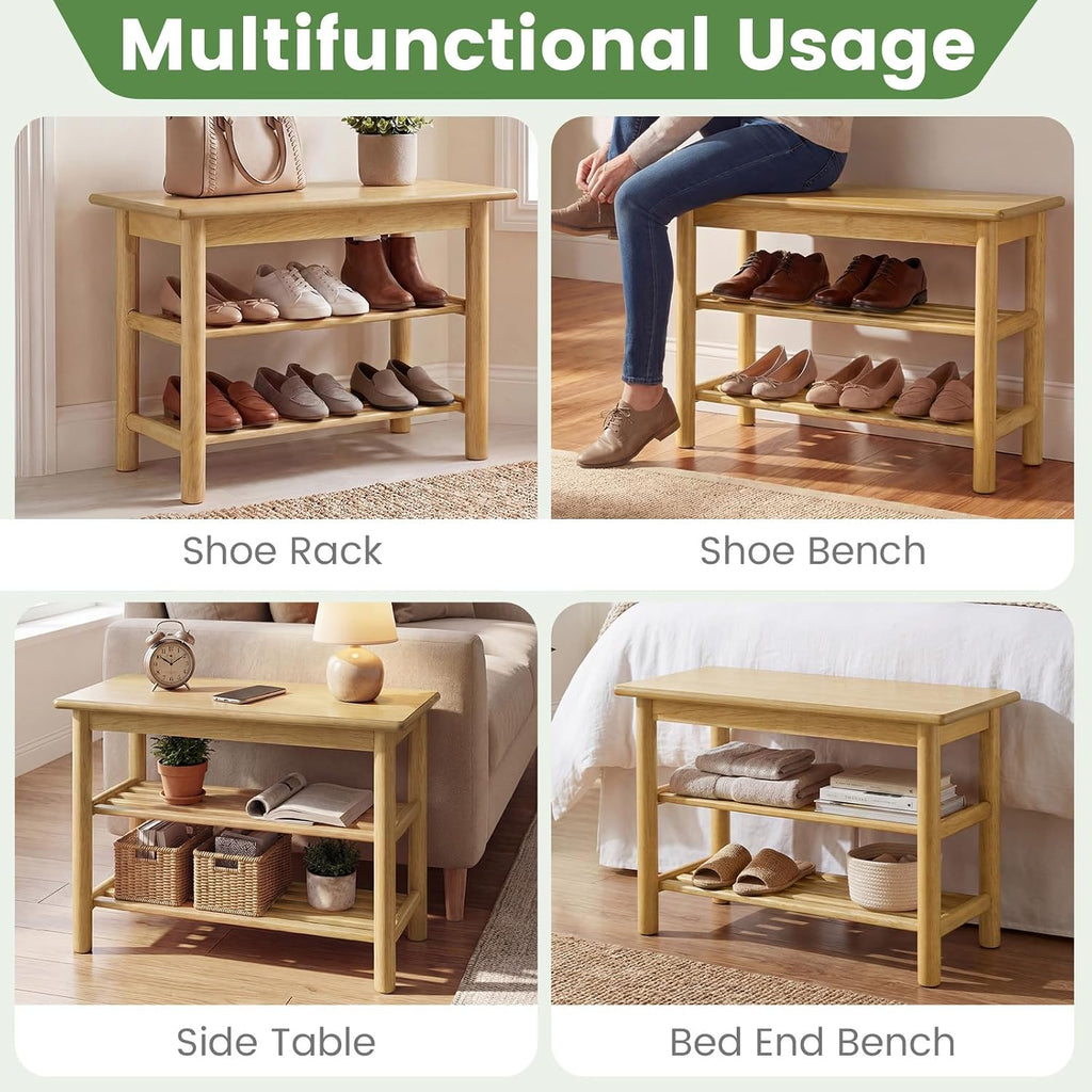 Giantex Shoe Rack Bench, 3-Tier Entryway Bench with Slat Shelves, Wooden Shoe Storage Organizer for Living Room, Front Door, Bedroom, Holds up to 485 lbs, 12 x 24 x 17 Inches