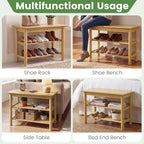 Giantex Shoe Rack Bench, 3-Tier Entryway Bench with Slat Shelves, Wooden Shoe Storage Organizer for Living Room, Front Door, Bedroom, Holds up to 485 lbs, 12 x 24 x 17 Inches
