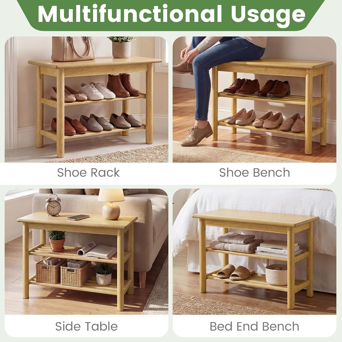 Giantex Shoe Rack Bench, 3-Tier Entryway Bench with Slat Shelves, Wooden Shoe Storage Organizer for Living Room, Front Door, Bedroom, Holds up to 485 lbs, 12 x 24 x 17 Inches