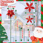 Metal Flower Wind Spinner Garden Lawn Stakes Yard Art, 27 Inch Poinsettia Windmill Iron Handicraft Lawn Decorations, 5 Pieces Christmas Star Stake Outside Garden Decorations for Metal Yard Art