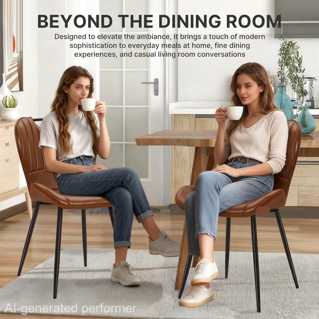 Dining Room Chairs Set of 4, Modern Kitchen Room Sets for Dinner, Comfortable Dining Chair with Metal Legs, Ergonomic Backrest, Minimalist Faux Leather Funiture Used for Home Kitchen, Resturant, Brown