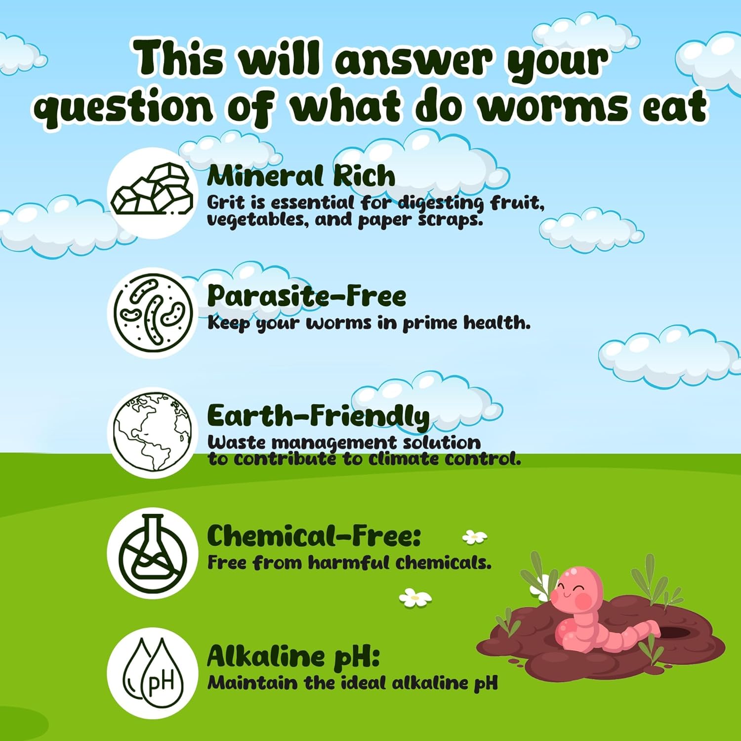Food for Worms - Mineral-Rich Earthworm Chow, Boosts Composting Efficiency and Promotes Healthy Worms - Nutrient Blend Worm Food for Nightcrawlers & Red Wigglers, 1 Pound