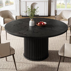 Tribesigns 47.24" Black Round Dining Table for 4-6 People | Modern Fluted MDF + Metal Base Kitchen Table, Sturdy Circle Dining Room Furniture, Easy Assembly, Black