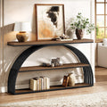 Tribesigns 63-Inch Console Table for Entryway, Farmhouse Entryway Table with Arched Frame, 3-Tier Industrial Sofa Console Behind The Couch for Living Room, Foyer, Hallway, Rustic Brown & Black