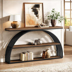 Tribesigns 63-Inch Console Table for Entryway, Farmhouse Entryway Table with Arched Frame, 3-Tier Industrial Sofa Console Behind The Couch for Living Room, Foyer, Hallway, Rustic Brown & Black
