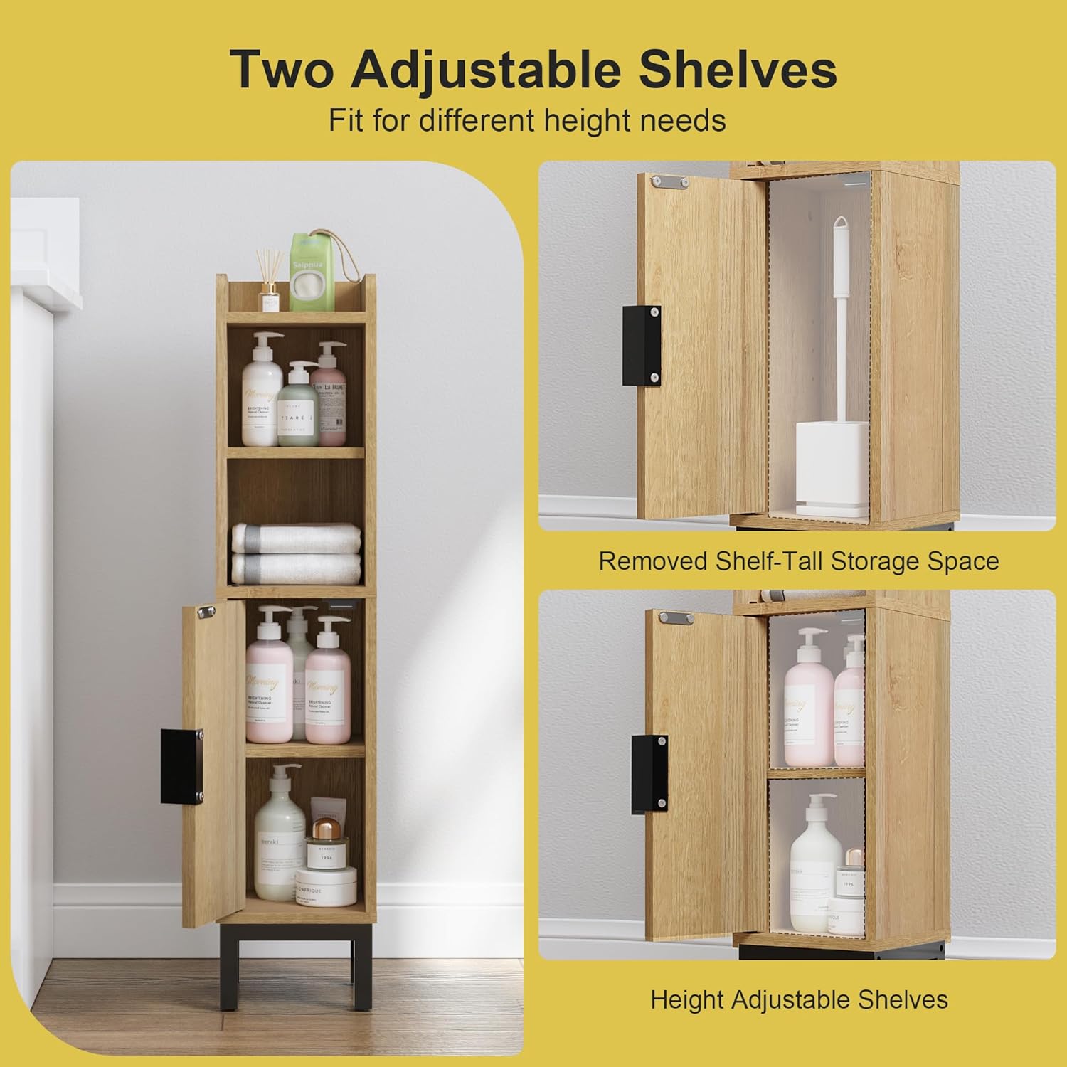 FerniTry Small Bathroom Storage Cabinet, Corner Narrow Toilet Paper Floor Cabinet with Door and Shelves,Bathroom Organizer with Adjustable Shelf, for Small Spaces (Oak)