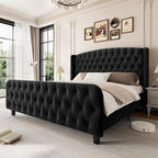 GarveeHome 51" Tall Queen Size Bed Frame with Wingback Headboard, Black