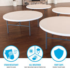 LIFETIME Round Folding Tables 42673 White 72-inch Plastic Top 4 Pack