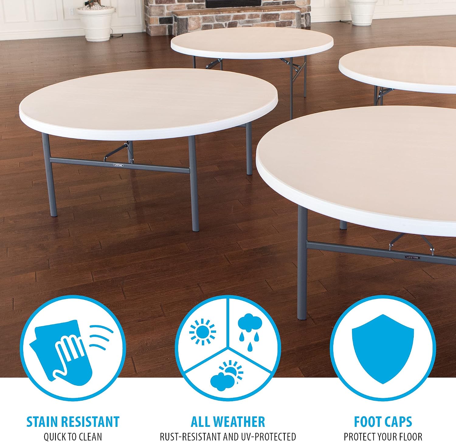 LIFETIME Round Folding Tables 42673 White 72-inch Plastic Top 4 Pack