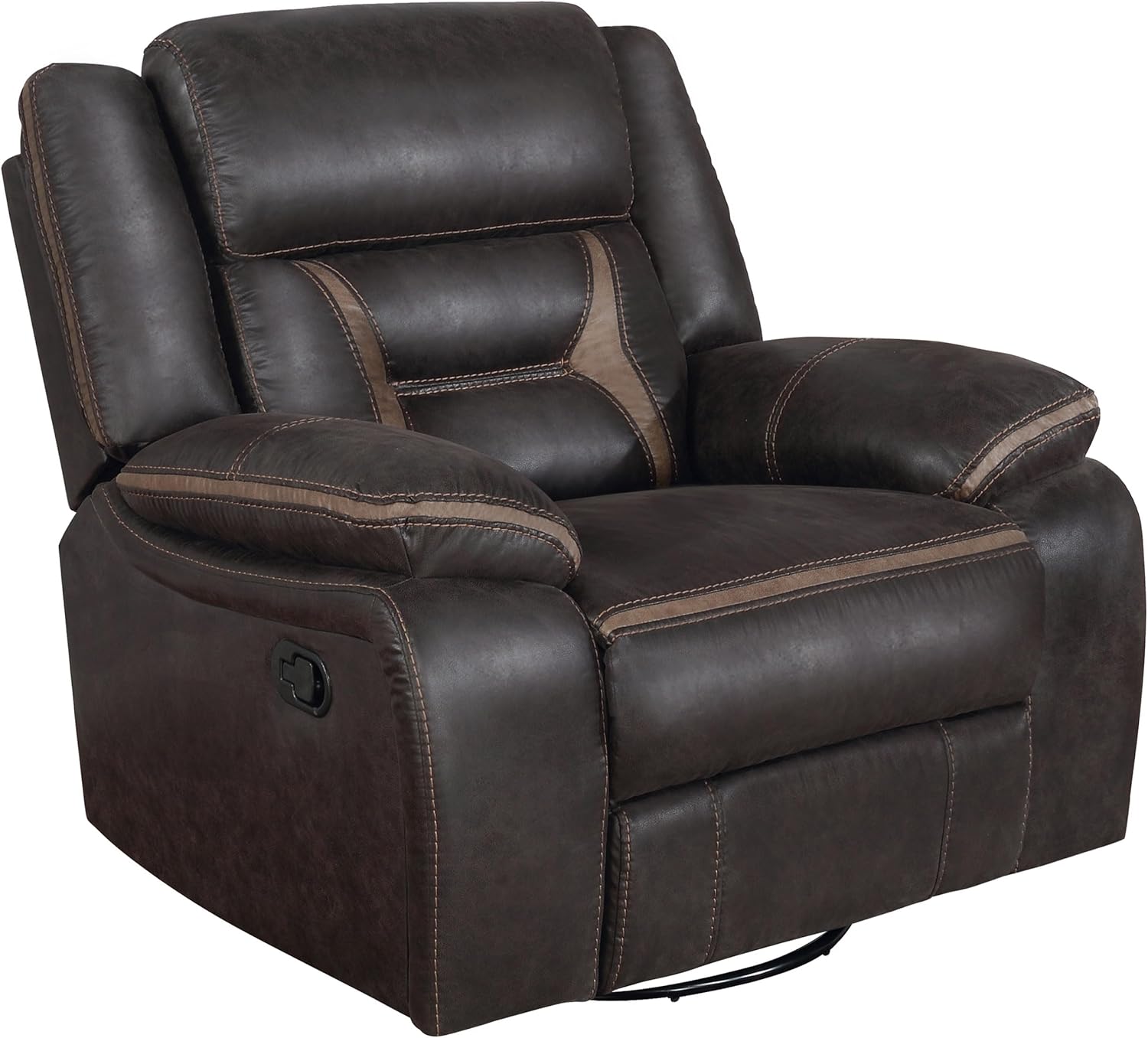 Coaster Home Furnishings - Greer - Leatherette Upholstered Swivel Glider Recliner Chair with Pocket Coil Cushions, Padded Armrests, Contrasting Stitching - Living Room - 41-Inch - Brown - 651356