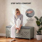 Marsail Shoe Storage Bench with Seating, Farmhouse Entryway Bench with Shoe Storage and Cushion, Under Window Benches Wooden Ottoman for Bedroom, Entry Way, Living Room, Grey