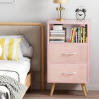 Aenuert Night Stand, Pink Nightstand with 2 Fabric Drawers, Wooden Side Table with Open Storage, 3-Tier Modern End Table, Bedside Table for Small Space, Living Room, Bedroom