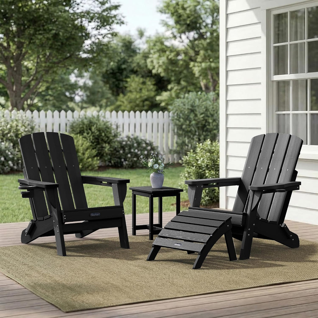 Adirondack Ottoman Footrest for Adirondack Chair, All-Weather HDPE Outdoor Foot Stool, Folding Patio Ottoman for Lawn, Garden, Deck, Backyard, Black