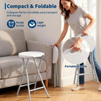 Garvee Folding Stool with Handle 24 Inch Tall Folding Bar Stool with Safety Lock, Metal and Plastic Foldable Stool 400lbs Capacity for Outdoor Indoor Kitchen Home Bar, Assembly Free, 1 Pack, White