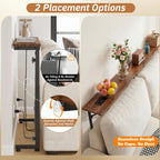 Adjustable Behind Couch Table with Outlets, Brown