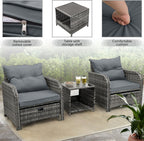 Patio Chair with Ottomans and Table, 5 Piece PE Wicker Rattan Outdoor Patio Furniture Set, Space Saving Design Outdoor Chairs with Ottomans Set for Balcony Poolside Front Porch Deck, Grey