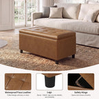 Asense Storage Ottoman Bench,Faux Leather Upholstered Ottoman with Storage,End of Bed Bench with Safety Hinge,for Entryway,Bedroom,Living Room