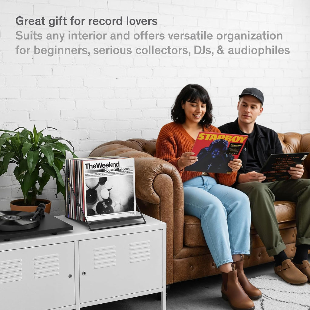 Boundless Audio Vinyl Record Storage Rack - Record Holder for 50 LPs, Black | Solid Steel Powder-Coated Finish - Patented Fold-Flat Frame - Minimalist Now Playing Album Display Stand & Crate Alternative