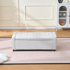 48" Storage Bedroom Bench for End of Bed, Faux Linen Upholstered Storage Ottoman with Arms for Bedroom,Living Room, Entryway, Beige
