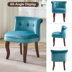 WUTUTUEE Velvet Vanity Chair with Back, Tufted Upholstered Vanity Stool with Solid Wood Legs, Mid Century Small Makeup Chair for Vanity, Accent Chair for Bedroom, Living Room, Teal