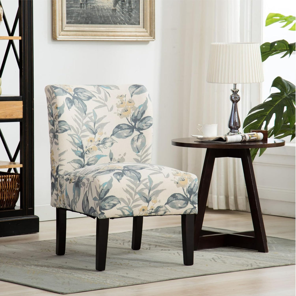 Roundhill Furniture Capa Print abric Armless Contemporary Accent Chair, Blue Leaves