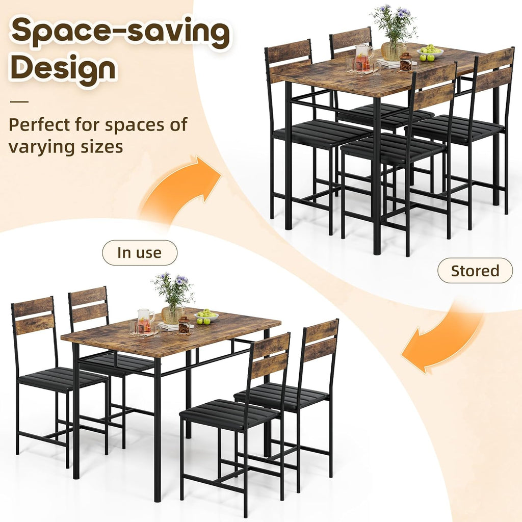 Kitchen Table Chairs Set of 4, 5-Piece Modern Dining Table Set | Kitchen Table and Chairs for Small Space with Upholstered Padded Chairs, Apartment, Rustic Brown