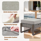 HUMMUH Patio Ottomans Outdoor Foot Rest-All Weather Rattan Outdoor Footstool with Removable Cover Cushions for Deck Porch Garden Balcony Poolside-Grey/Grey