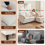 69" Couch Sofa L-Shape 3 Seat with Ottoman, Small Cloud Sofa Double-Layer Cushion 23" Deep Seat Washable Chenille Pillows Couches for Living Room Apartment Office 69-Beige-L