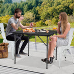 34" Square Plastic Folding Card Table - Portable Outdoor Dining Table with Collapsible Legs & Carrying Handle, Heavy Duty Plastic Table for Camping, Picnic, Office & Home(Black)