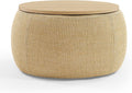 Round Storage Ottoman, 2 in 1 Function, Work as End Table and Ottoman, Natural (25.5"x25.5"x14.5")