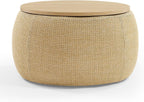 Round Storage Ottoman, 2 in 1 Function, Work as End Table and Ottoman, Natural (25.5"x25.5"x14.5")