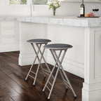 Lavish Home Folding Stool with Padded Backless Seat Set of 2, Gray, 24” | Counter Height Bar Stools with 225lb Capacity, Portable Indoor & Outdoor, Extra Seat for Kitchen, Rec Room or Camping
