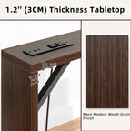 TIQLAB Sofa Table, 79 inch (1.2'' Thickness) Long Console Table Behind Couch, Narrow Entryway Table with Angled Metal Frame, Industrial Console Table, Black Walnut