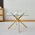 Square Glass Dining Table,Glass Dining Room Table with Metal Legs, Modern Glass Kitchen Table for Home, Kitchen, Dining Room