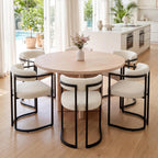 Barrel Dining Chairs Set of 2, White Boucle | Soft Boucle Upholstered Modern Dining Chairs, Ergonomic Curved Backrest, Black Metal Frame, Armchair, Kitchen Living Room