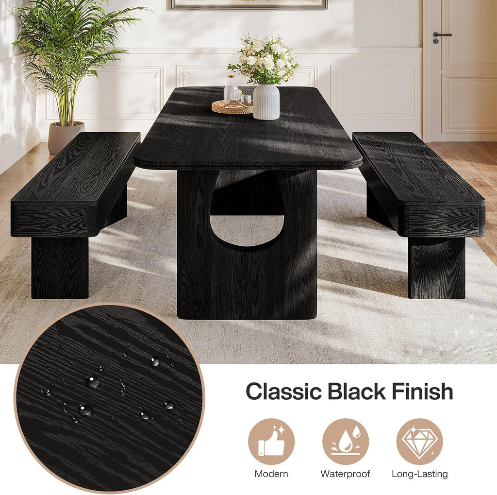 Tribesigns 47.24" Dining Bench, Modern Black Dining Table Bench with Sturdy Base, Wooden Kitchen Seating for Living Room, Entryway