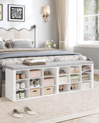 Hzuaneri Shoe Storage Bench with Cushion, Entryway Storage Bench with 18 Cubbies, 9.5" Widened Organizer Cabinet, Long Cubby Rack for Living Room, Bedroom, Entryway, White SB25703GY