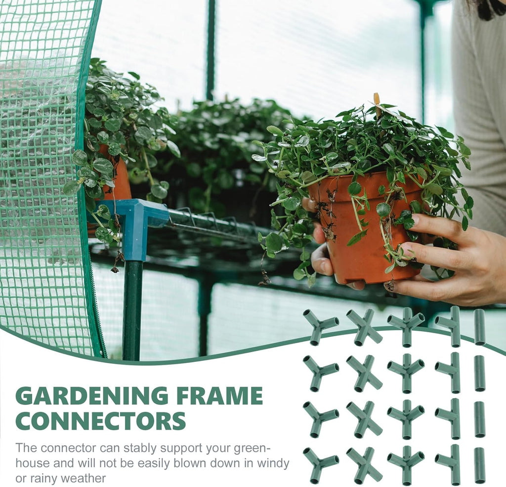 Yardwe 20Pcs Greenhouse Frame Connector, 5 Types Gardening Frame Pipe Fitting Plastic Joint Connectors for Stable Plant Support and Greenhouse Construction, 16mm