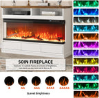 4 EVER WINNER Fireplace TV Stand with 50" Electric Fireplace, Fireplace Entertainment Center with 3-Side Glass Insert, 3 Drawers, TV Stands for Living Room, White